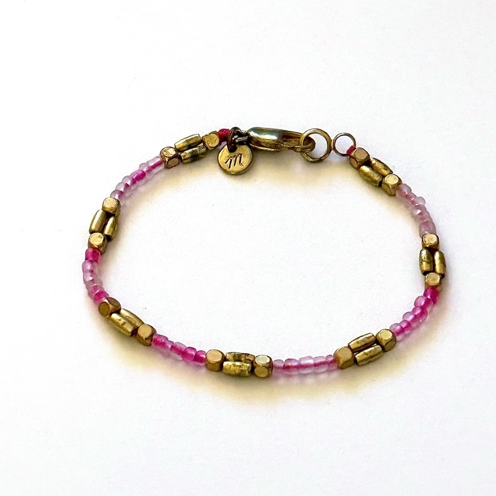 Madewell Gold Tone and Pink Beaded Bracelet